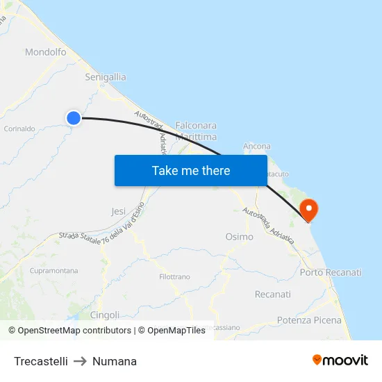 Trecastelli to Numana map