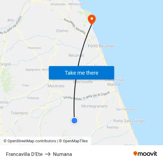 Francavilla D'Ete to Numana map