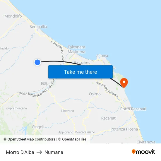 Morro D'Alba to Numana map