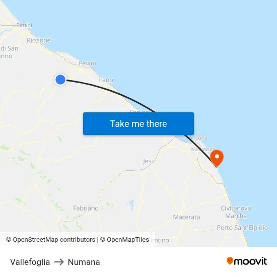 Vallefoglia to Numana map