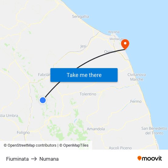 Fiuminata to Numana map