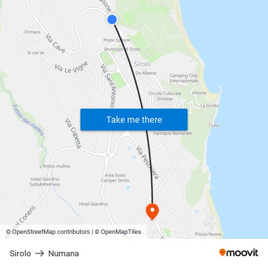 Sirolo to Numana map