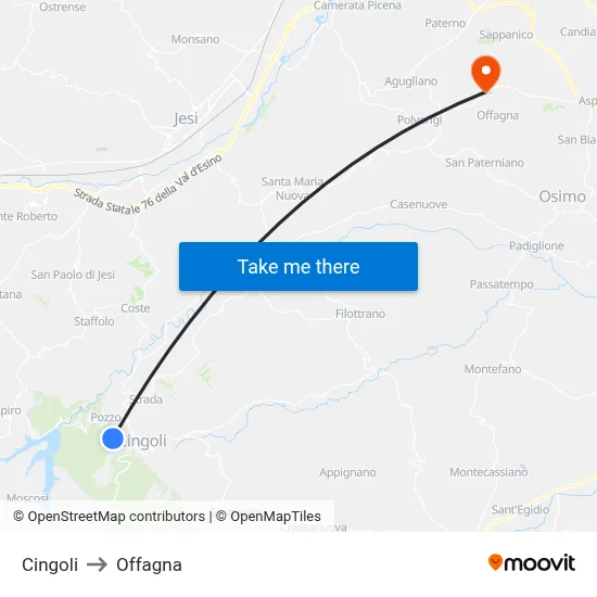 Cingoli to Offagna map
