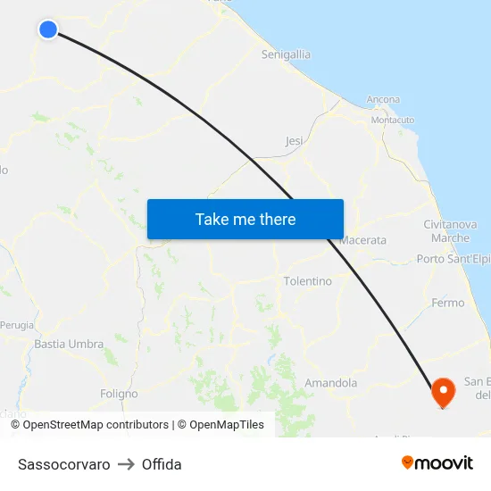 Sassocorvaro to Offida map