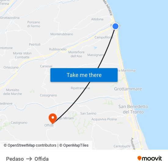 Pedaso to Offida map