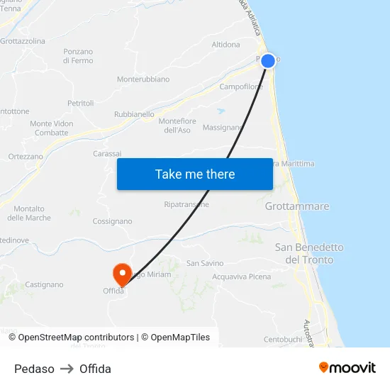 Pedaso to Offida map