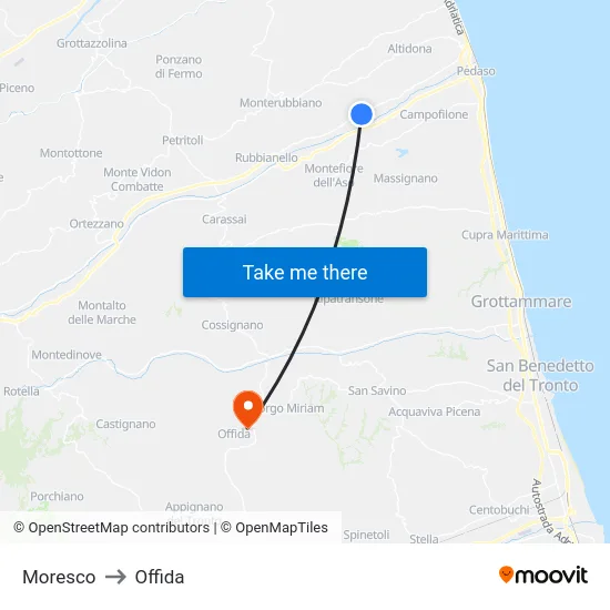 Moresco to Offida map