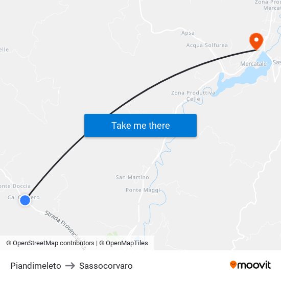 Piandimeleto to Sassocorvaro map