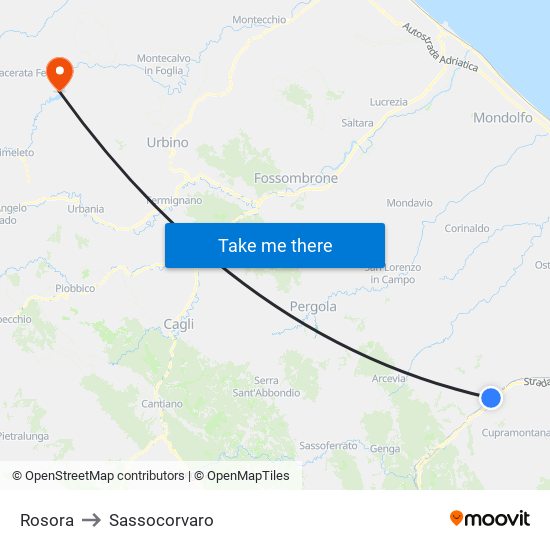 Rosora to Sassocorvaro map