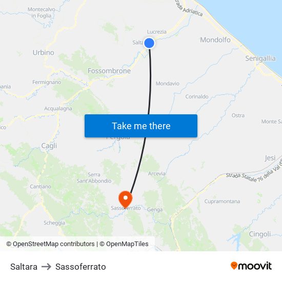 Saltara to Sassoferrato map