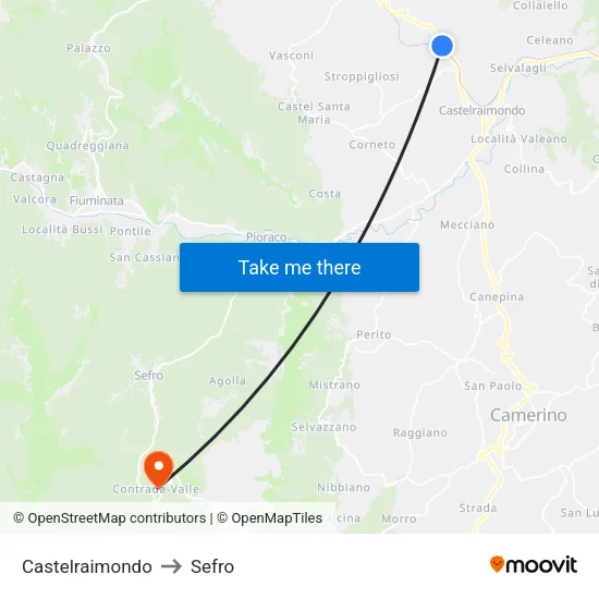Castelraimondo to Sefro map