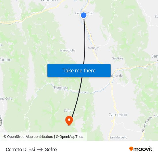 Cerreto D' Esi to Sefro map