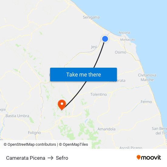Camerata Picena to Sefro map