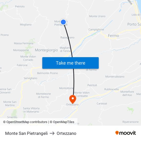 Monte San Pietrangeli to Ortezzano map