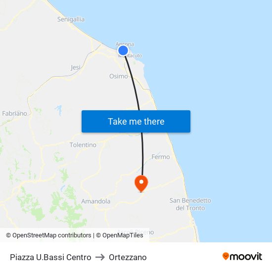 Piazza U.Bassi Centro to Ortezzano map