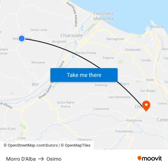 Morro D'Alba to Osimo map