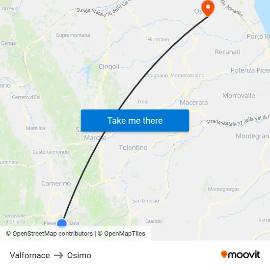 Valfornace to Osimo map
