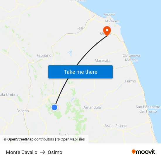 Monte Cavallo to Osimo map
