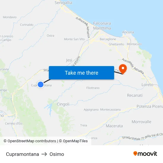Cupramontana to Osimo map