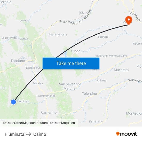 Fiuminata to Osimo map