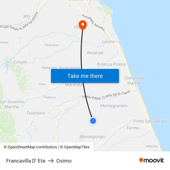Francavilla D' Ete to Osimo map