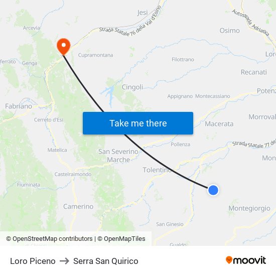 Loro Piceno to Serra San Quirico map