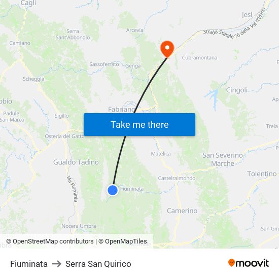 Fiuminata to Serra San Quirico map