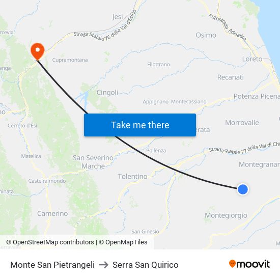 Monte San Pietrangeli to Serra San Quirico map