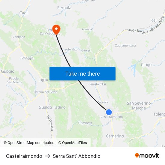 Castelraimondo to Serra Sant' Abbondio map