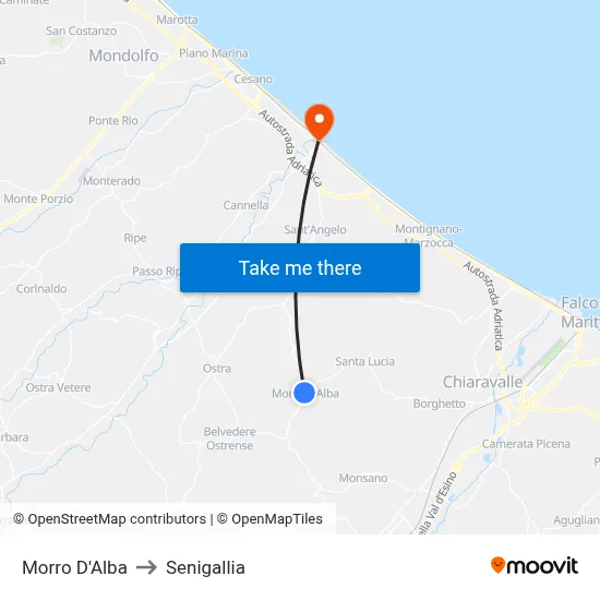 Morro D'Alba to Senigallia map