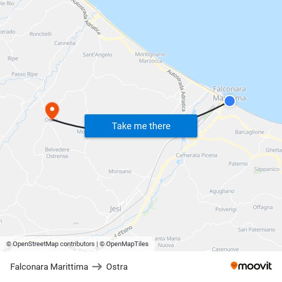 Falconara Marittima to Ostra map