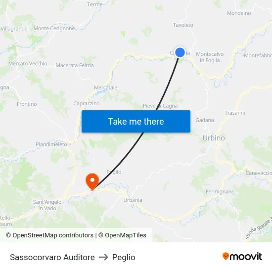 Sassocorvaro Auditore to Peglio map