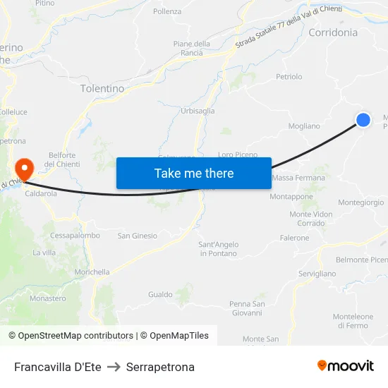 Francavilla D'Ete to Serrapetrona map