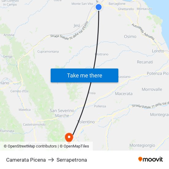 Camerata Picena to Serrapetrona map