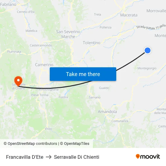 Francavilla D'Ete to Serravalle di Chienti map