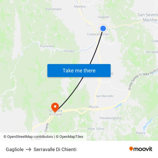 Gagliole to Serravalle Di Chienti map