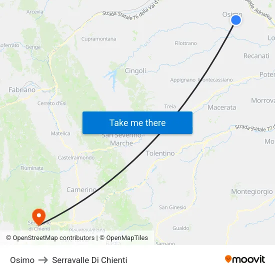 Osimo to Serravalle Di Chienti map