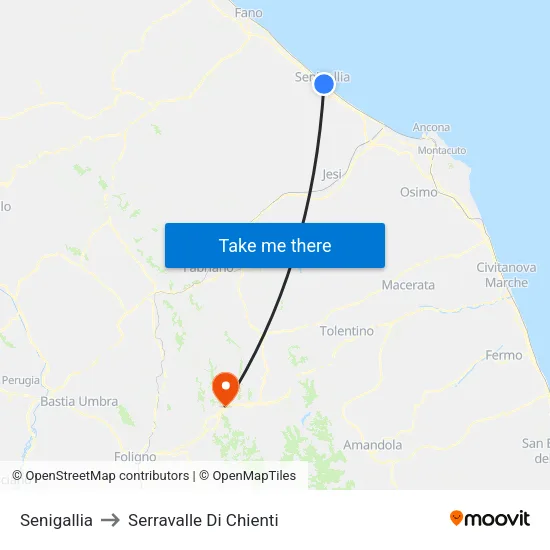 Senigallia to Serravalle Di Chienti map