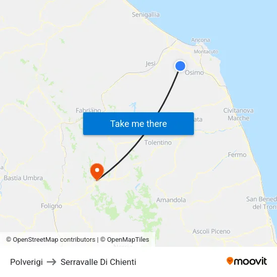 Polverigi to Serravalle Di Chienti map