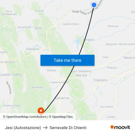 Jesi (Autostazione) to Serravalle Di Chienti map