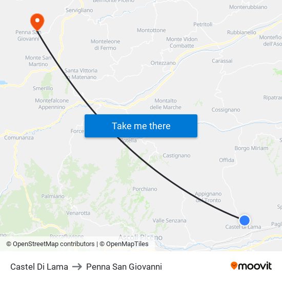 Castel Di Lama to Penna San Giovanni map