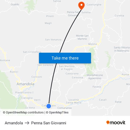 Amandola to Penna San Giovanni map