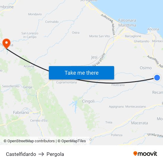 Castelfidardo to Pergola map