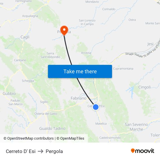 Cerreto D' Esi to Pergola map