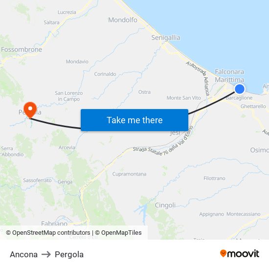 Ancona to Pergola map