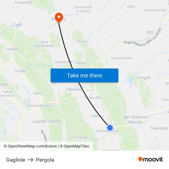 Gagliole to Pergola map