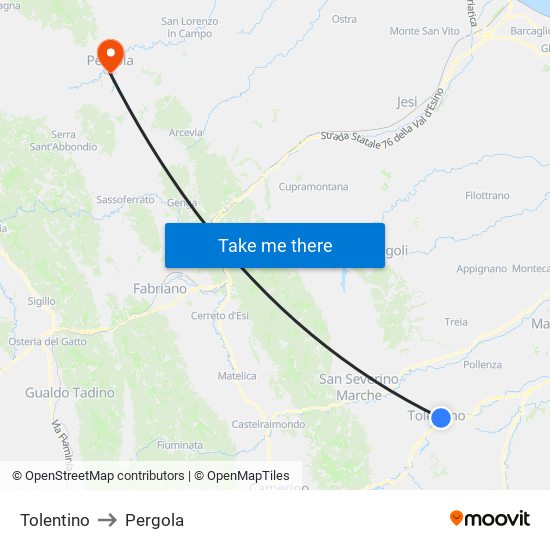 Tolentino to Pergola map