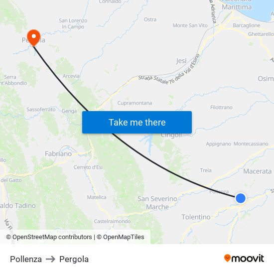 Pollenza to Pergola map