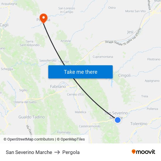 San Severino Marche to Pergola map