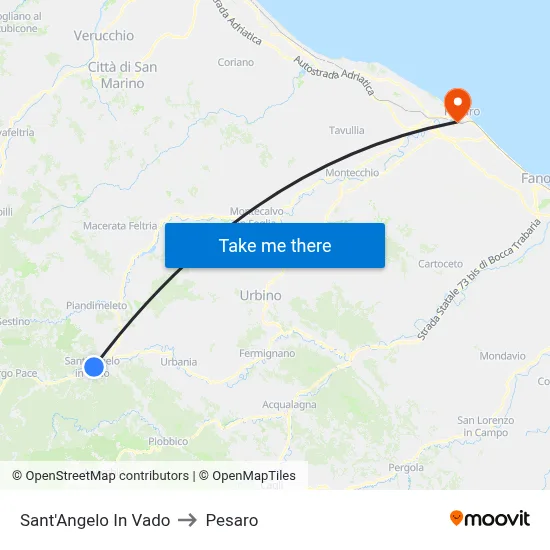 Sant'Angelo In Vado to Pesaro map